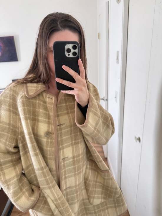 Vintage Plaid Wool Reversible Jacket Light Brown Cabincore Oversized M - Picture 3 of 12